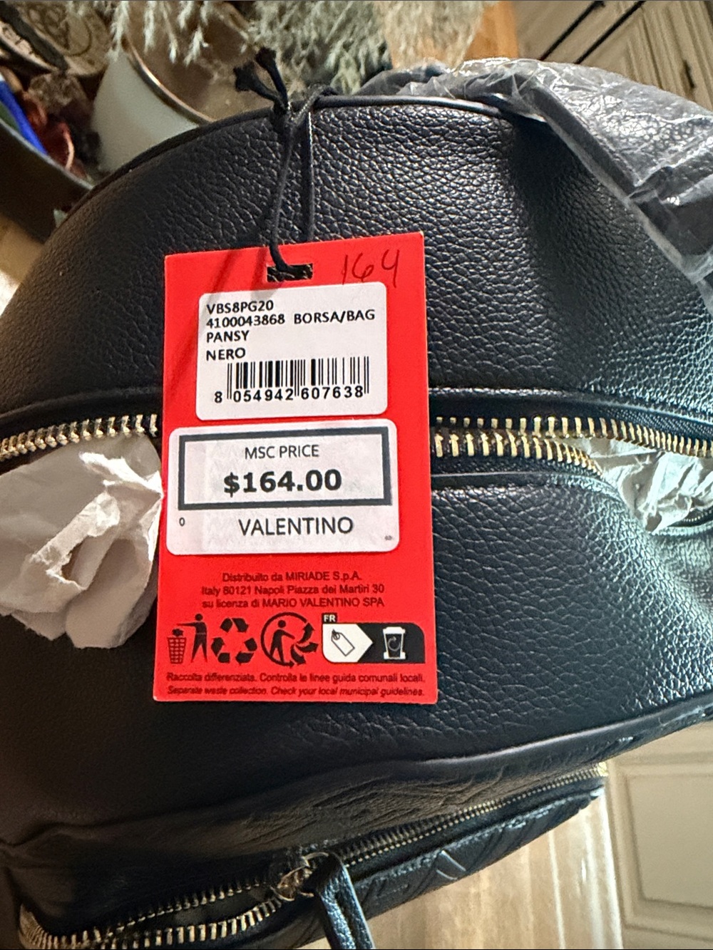 VALENTINO BORSA/BAG PANSY NERO BACKPACK NWT - Picture 2 of 3